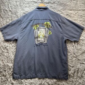 Tommy Bahama Hawaiian Camp Shirt Mens Large Silk O' Aces Embroidered Graphic